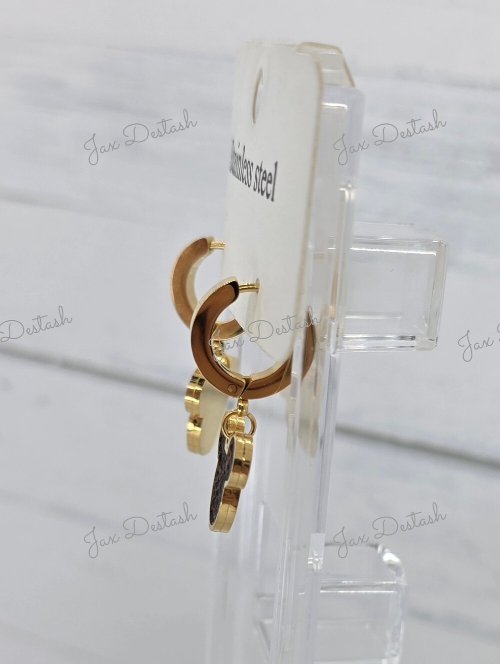Stainless Steel Drop Hoop Earrings ER1133 - Picture 2 of 2
